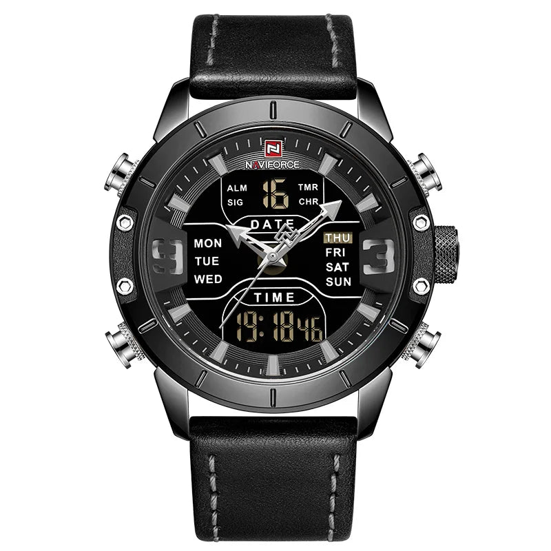 Men Leather Waterproof Quartz Wristwatches Military Sport Men’s Watches Date