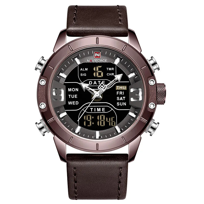 Men Leather Waterproof Quartz Wristwatches Military Sport Men’s Watches Date