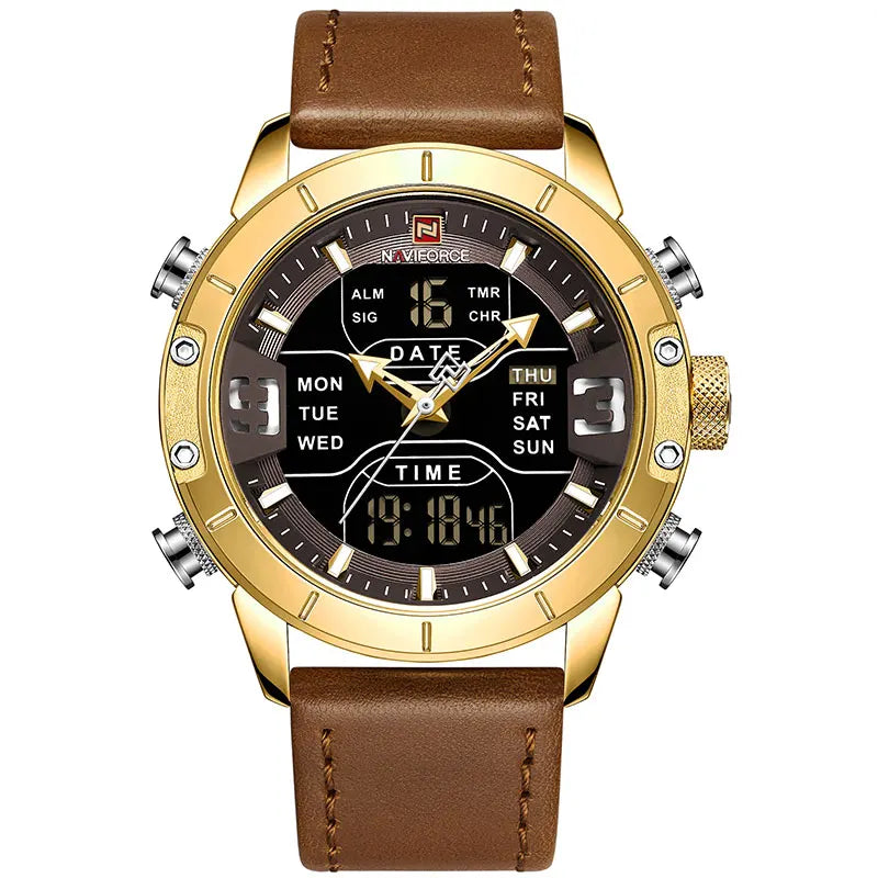 Men Leather Waterproof Quartz Wristwatches Military Sport Men’s Watches Date