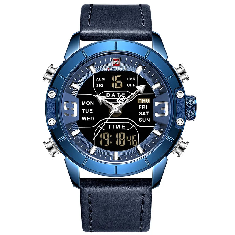 Men Leather Waterproof Quartz Wristwatches Military Sport Men’s Watches Date