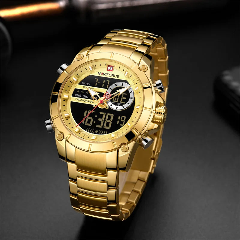 Watches for Men Big Dial Gold Men's Watch Stainless Steel Waterproof Sport Men watch