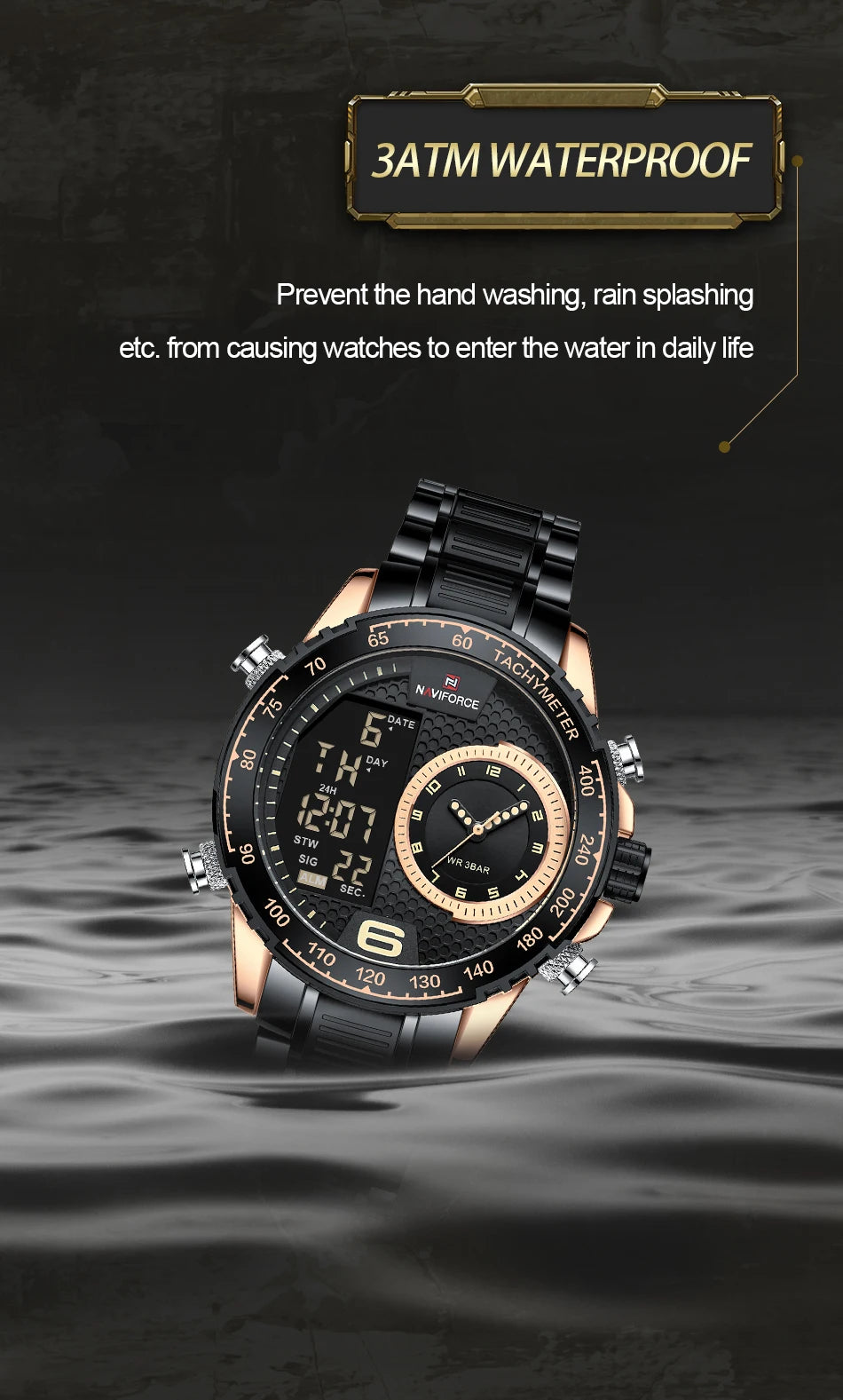 Men's Watches Quartz Watch for Men Chronograph Waterproof 24 Hour LCD Display Luminous Sport Watch