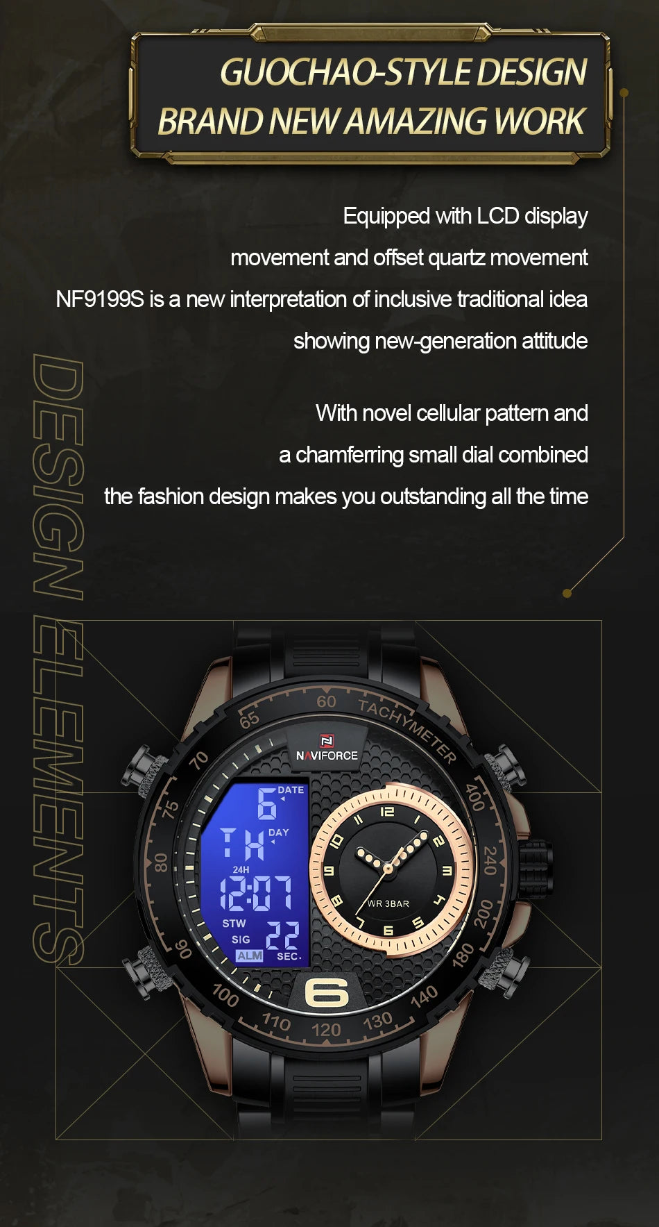 Men's Watches Quartz Watch for Men Chronograph Waterproof 24 Hour LCD Display Luminous Sport Watch