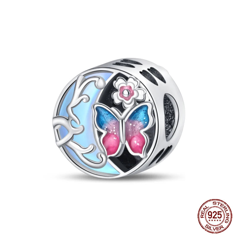 Sterling Silver Nightglow Butterfly Heart-Shaped Gem Charms Bead Fit Charm Original Bracelet