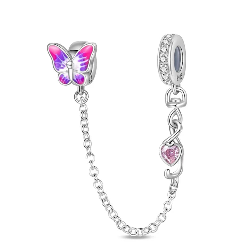 Silver Butterfly Flowers Charm Beads Fits Charm Bracelets Pendant