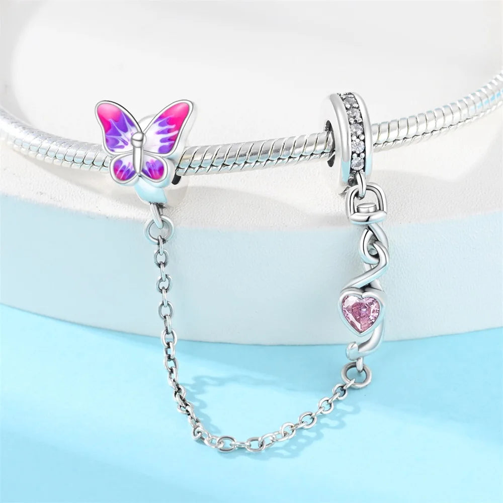 Silver Butterfly Flowers Charm Beads Fits Charm Bracelets Pendant