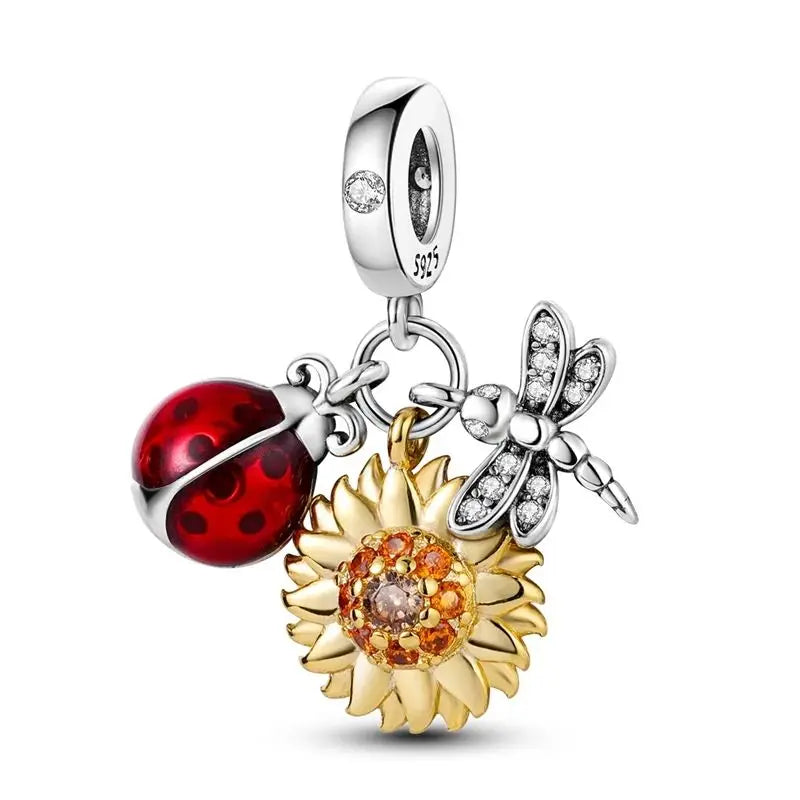 New 925 Silver Plated Sunflower Charms Fit Charm Bracelet Women Pendant Beads