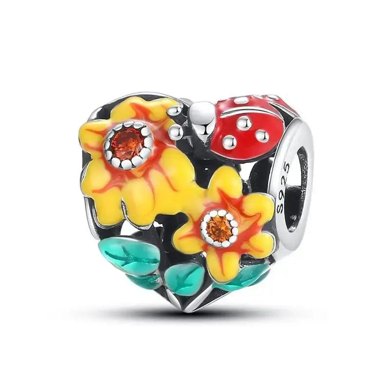 New 925 Silver Plated Sunflower Charms Fit Charm Bracelet Women Pendant Beads