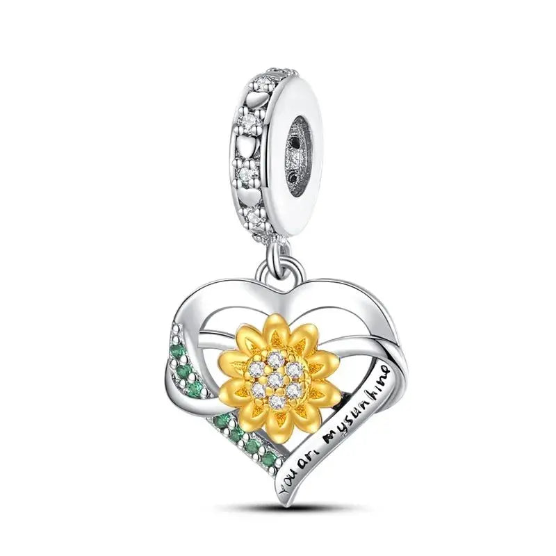 New 925 Silver Plated Sunflower Charms Fit Charm Bracelet Women Pendant Beads