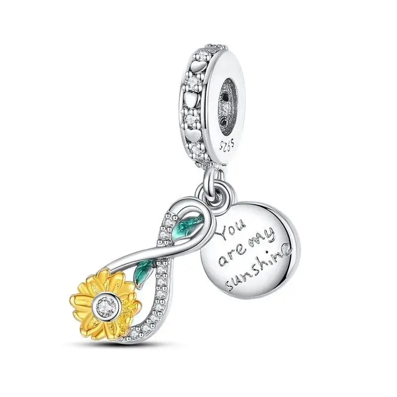 New 925 Silver Plated Sunflower Charms Fit Charm Bracelet Women Pendant Beads