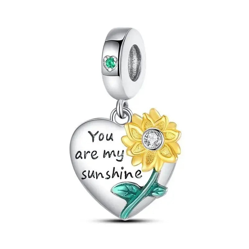 New 925 Silver Plated Sunflower Charms Fit Charm Bracelet Women Pendant Beads