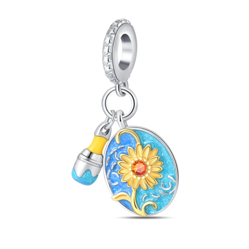 New 925 Silver Plated Sunflower Charms Fit Charm Bracelet Women Pendant Beads