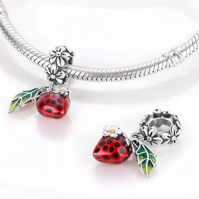 New 925 Silver Strawberry Cherry Fruit Series Charms Beads Fit Charm Original Bracelets