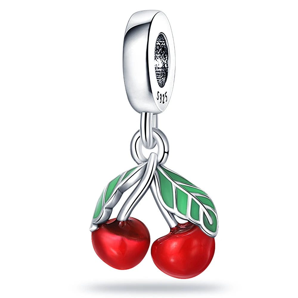 New 925 Silver Strawberry Cherry Fruit Series Charms Beads Fit Charm Original Bracelets