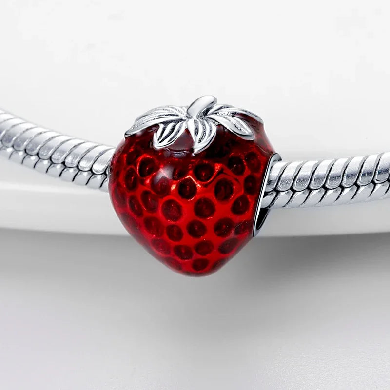 New 925 Silver Strawberry Cherry Fruit Series Charms Beads Fit Charm Original Bracelets