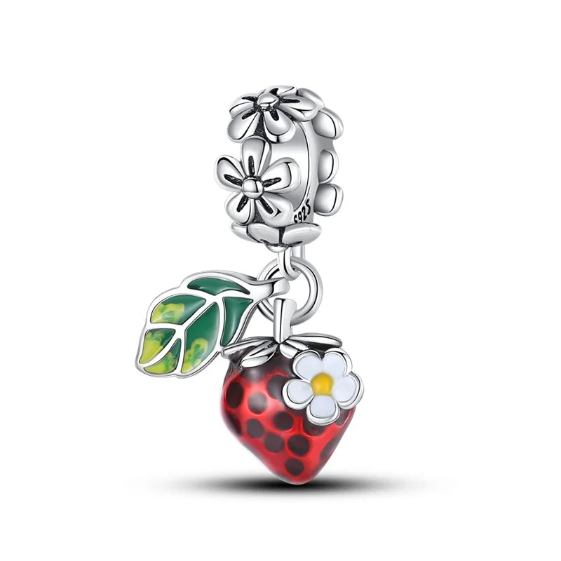 New 925 Silver Strawberry Cherry Fruit Series Charms Beads Fit Charm Original Bracelets