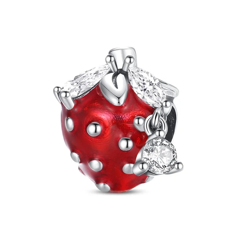 New 925 Silver Strawberry Cherry Fruit Series Charms Beads Fit Charm Original Bracelets