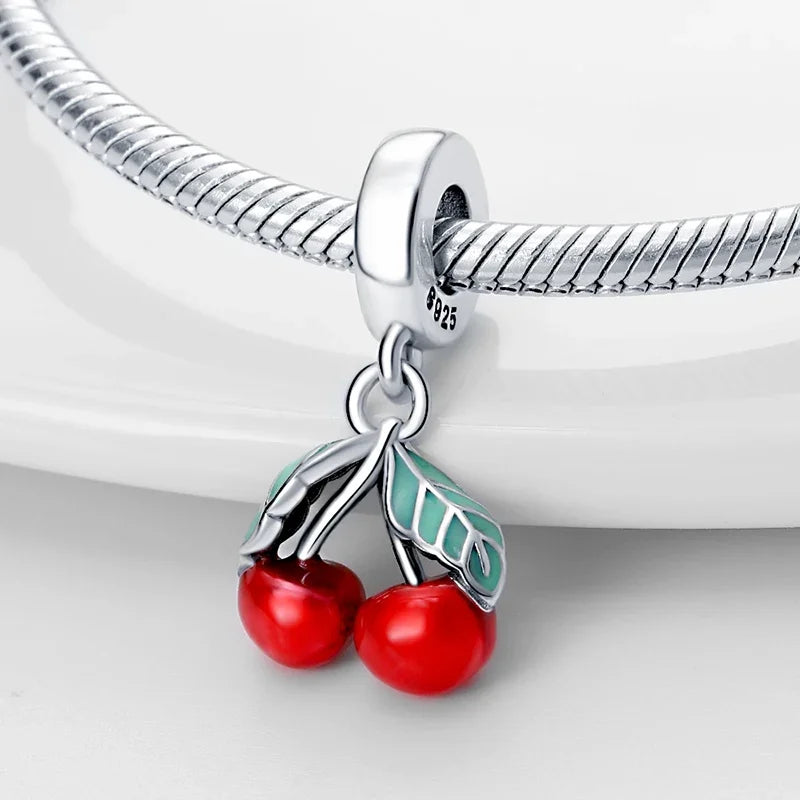 New 925 Silver Strawberry Cherry Fruit Series Charms Beads Fit Charm Original Bracelets