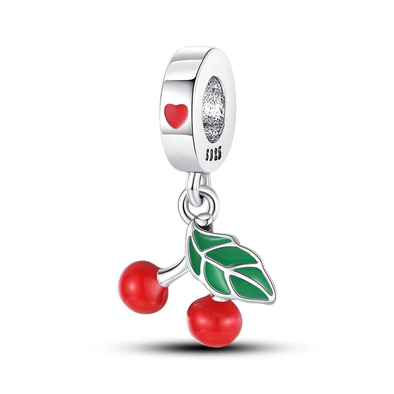 New 925 Silver Strawberry Cherry Fruit Series Charms Beads Fit Charm Original Bracelets