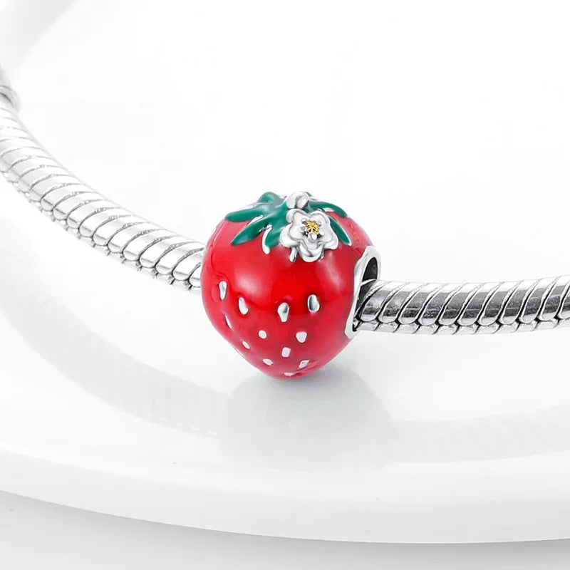 New 925 Silver Strawberry Cherry Fruit Series Charms Beads Fit Charm Original Bracelets