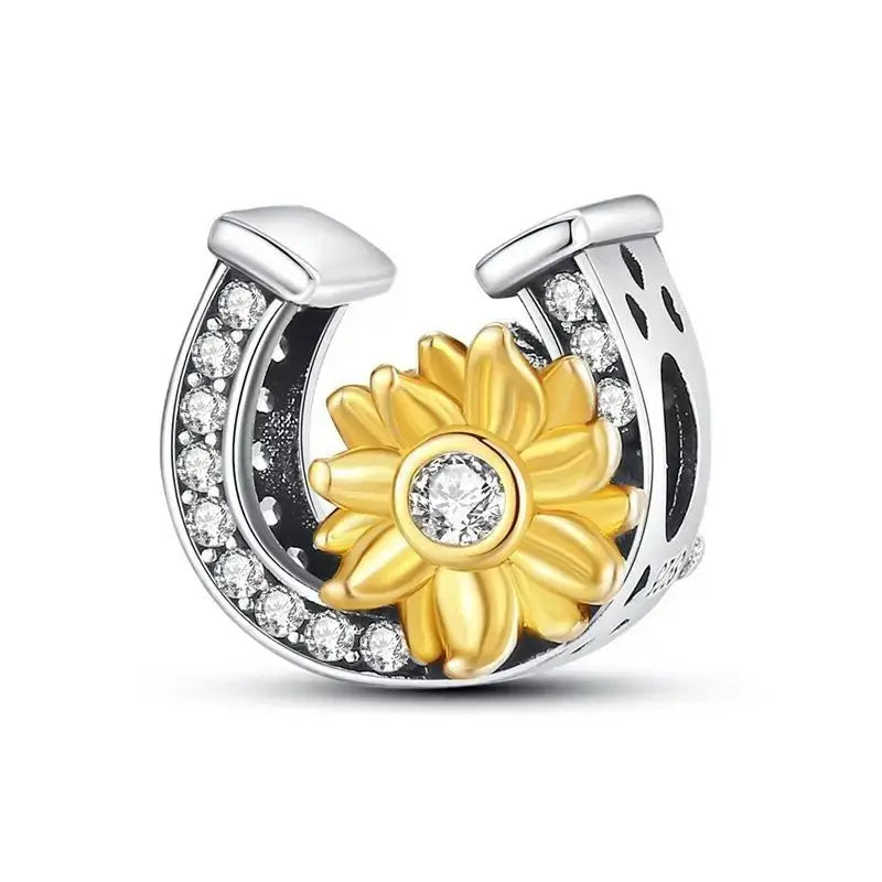 Silver Fashion Golden Sunflowers Heart Charms Beads Fit Charm Original Bracelets Luxury Party DIY Jewelry