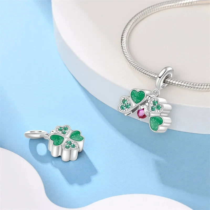 New Silver Heart Shaped Cat Claw Butterfly Four Leaf Clover Charms Beads Fit Charm Original Bracelets DIY Jewelry