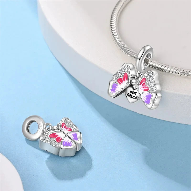 New Silver Heart Shaped Cat Claw Butterfly Four Leaf Clover Charms Beads Fit Charm Original Bracelets DIY Jewelry