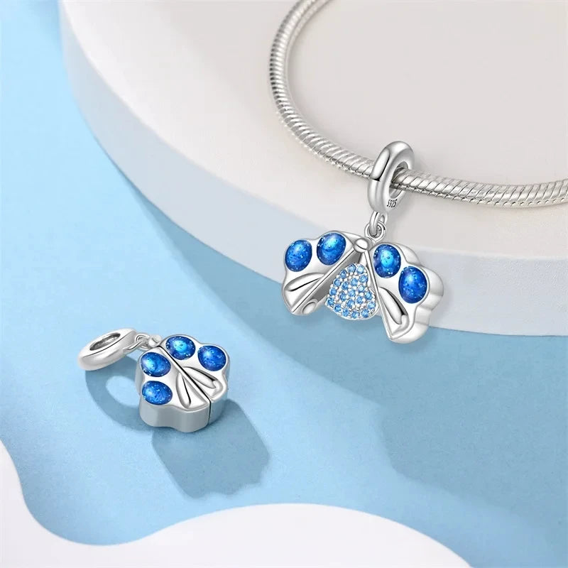 New Silver Heart Shaped Cat Claw Butterfly Four Leaf Clover Charms Beads Fit Charm Original Bracelets DIY Jewelry