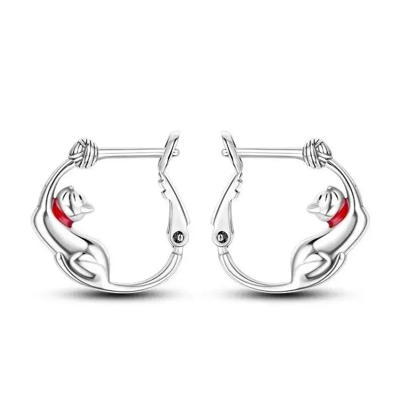 Silver Kitty Dog Paw And Fish Earrings Set Earrings For Women Engagement Wedding Party Silver Jewelry