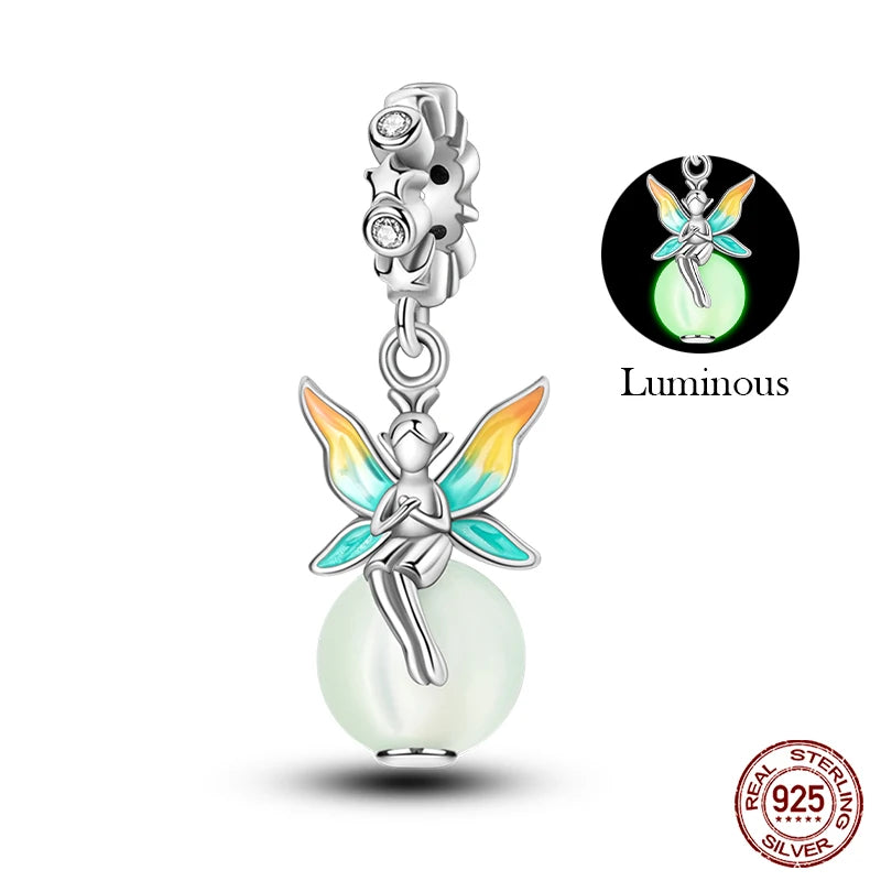 New Silver Luminous Blue Purple Butterfly Moon Life Tree Charms Beads Fit Charm Original Bracelet