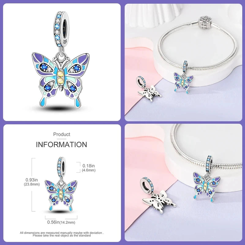 New Silver Luminous Blue Purple Butterfly Moon Life Tree Charms Beads Fit Charm Original Bracelet