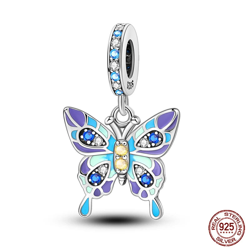 New Silver Luminous Blue Purple Butterfly Moon Life Tree Charms Beads Fit Charm Original Bracelet