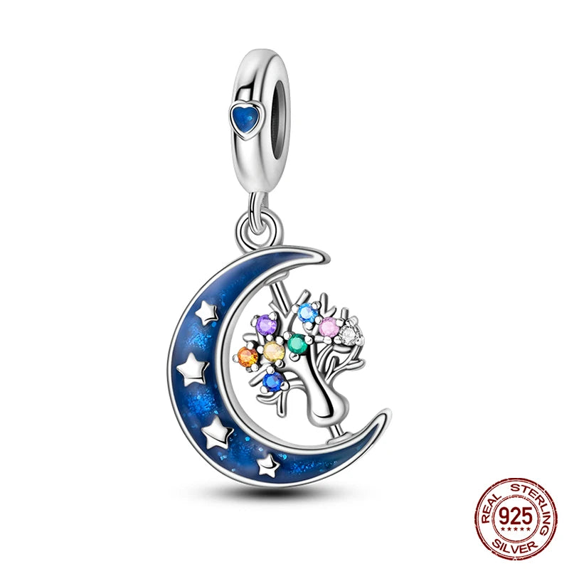 New Silver Luminous Blue Purple Butterfly Moon Life Tree Charms Beads Fit Charm Original Bracelet