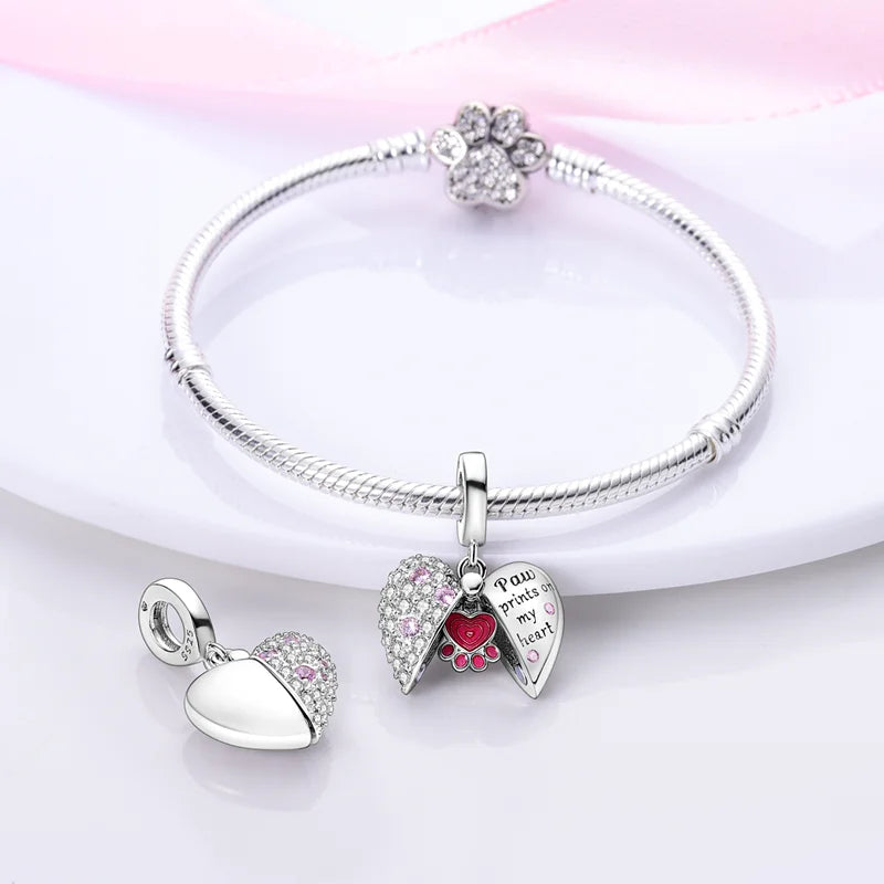 New Silver Pink Series Love-Heart Cute Beads Fit Charm Original Bracelets For Women