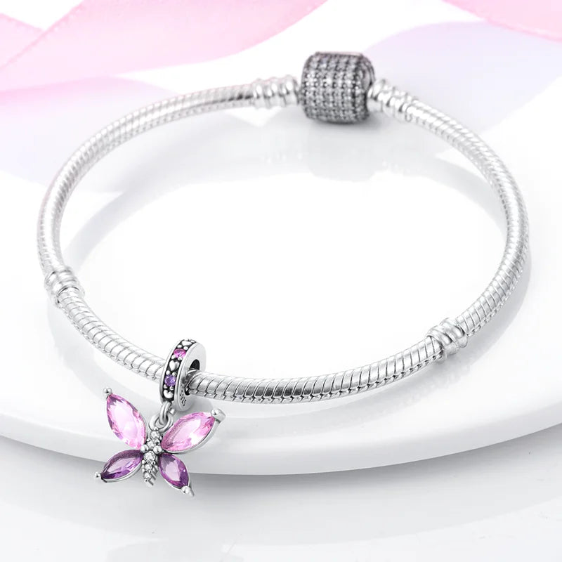 New Silver Pink Series Love-Heart Cute Beads Fit Charm Original Bracelets For Women