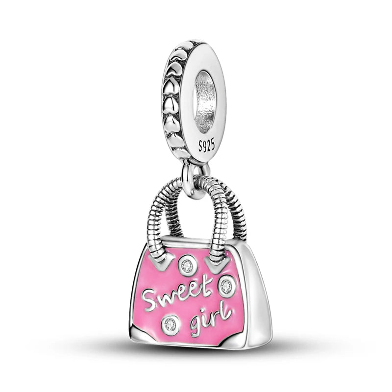 New Silver Pink Series Love-Heart Cute Beads Fit Charm Original Bracelets For Women