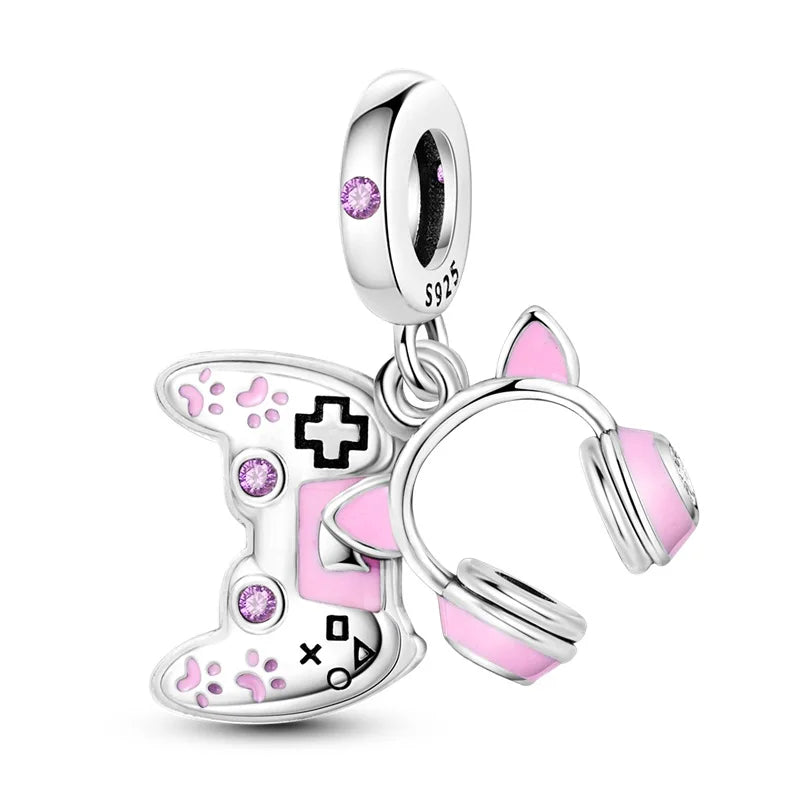 New Silver Pink Series Love-Heart Cute Beads Fit Charm Original Bracelets For Women