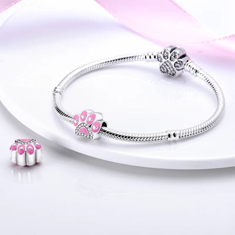 New Silver Pink Series Love-Heart Cute Beads Fit Charm Original Bracelets For Women