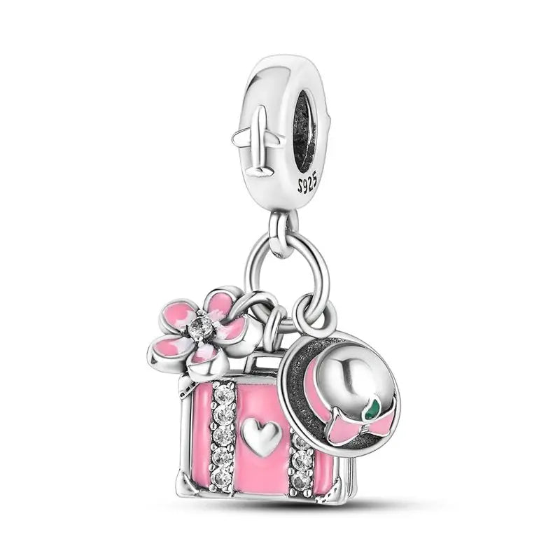 New Silver Pink Series Love-Heart Cute Beads Fit Charm Original Bracelets For Women