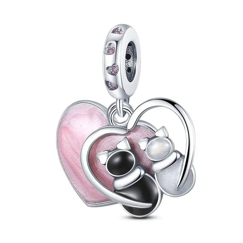 New Silver Pink Series Love-Heart Cute Beads Fit Charm Original Bracelets For Women