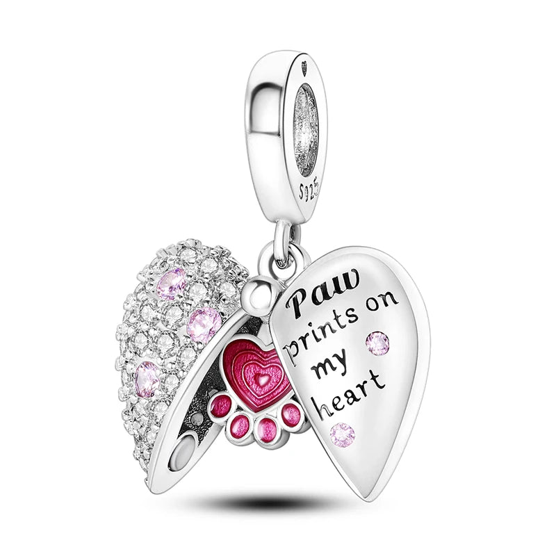 New Silver Pink Series Love-Heart Cute Beads Fit Charm Original Bracelets For Women