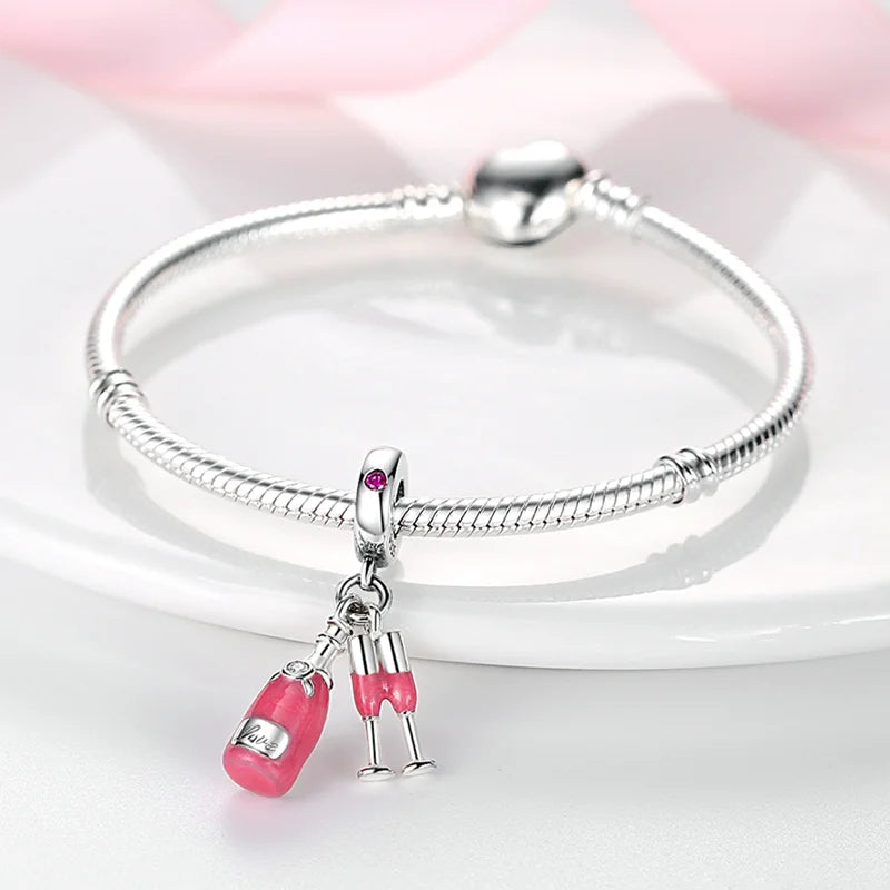 New Silver Pink Series Love-Heart Cute Beads Fit Charm Original Bracelets For Women