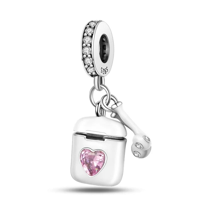 New Silver Pink Series Love-Heart Cute Beads Fit Charm Original Bracelets For Women