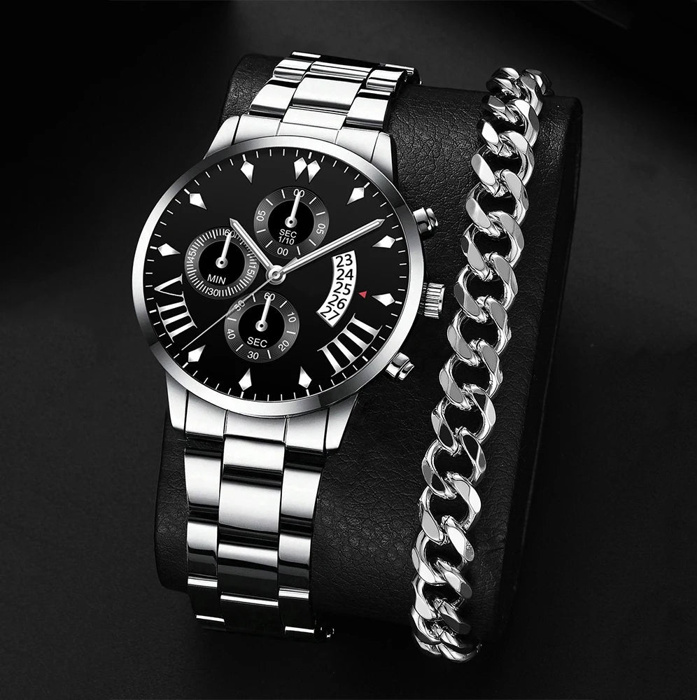 New Hot Watches Fashion Men Stainless Steel Watch Luxury Calendar Quartz Wristwatch Business Watches Man Clock Relogio Masculino