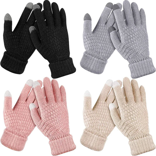 Soft Warm Fleece Lined Knit  Touch Screen Gloves for Women