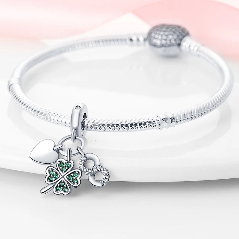 New Silver Four-leaf Clover Series Charm Beads Fits Charm Original Bracelets For Women DIY Jewelry Anniversary Gifts