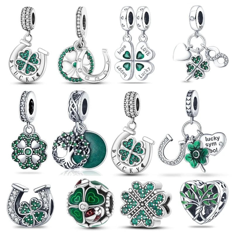 Silver Four-Leaf Clover Beads Fits Charm Original Bracelets For Women DIY Luxury Jewelry Anniversary Gifts