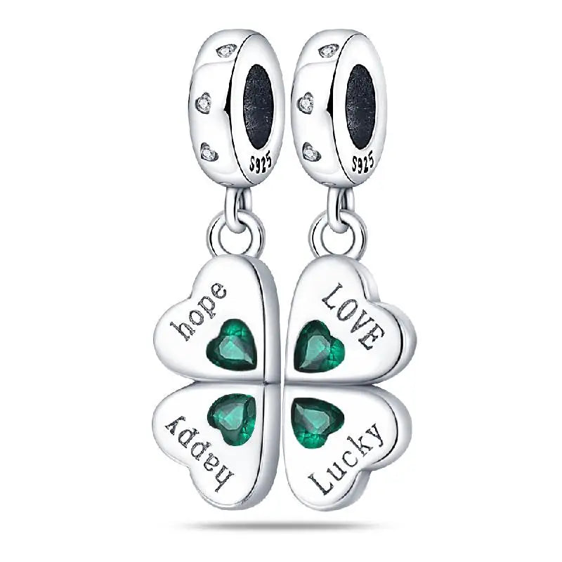 Silver Four-Leaf Clover Beads Fits Charm Original Bracelets For Women DIY Luxury Jewelry Anniversary Gifts