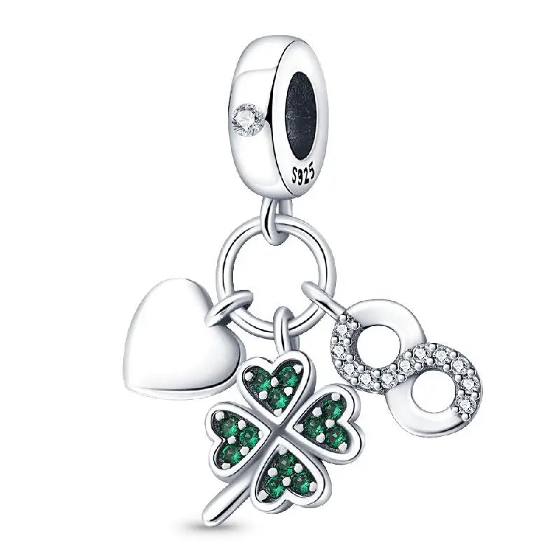 Silver Four-Leaf Clover Beads Fits Charm Original Bracelets For Women DIY Luxury Jewelry Anniversary Gifts