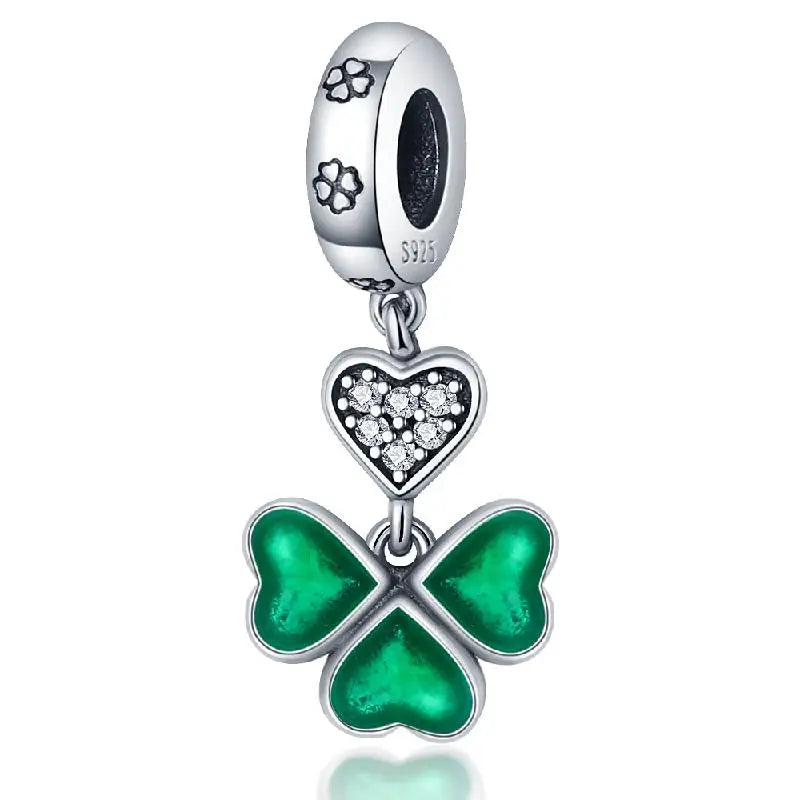 Silver Four-Leaf Clover Beads Fits Charm Original Bracelets For Women DIY Luxury Jewelry Anniversary Gifts